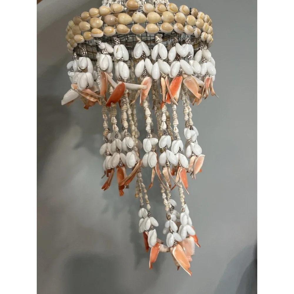 Vtg Boho Seashell Chandelier Coastal Tiered Home Decor Beach